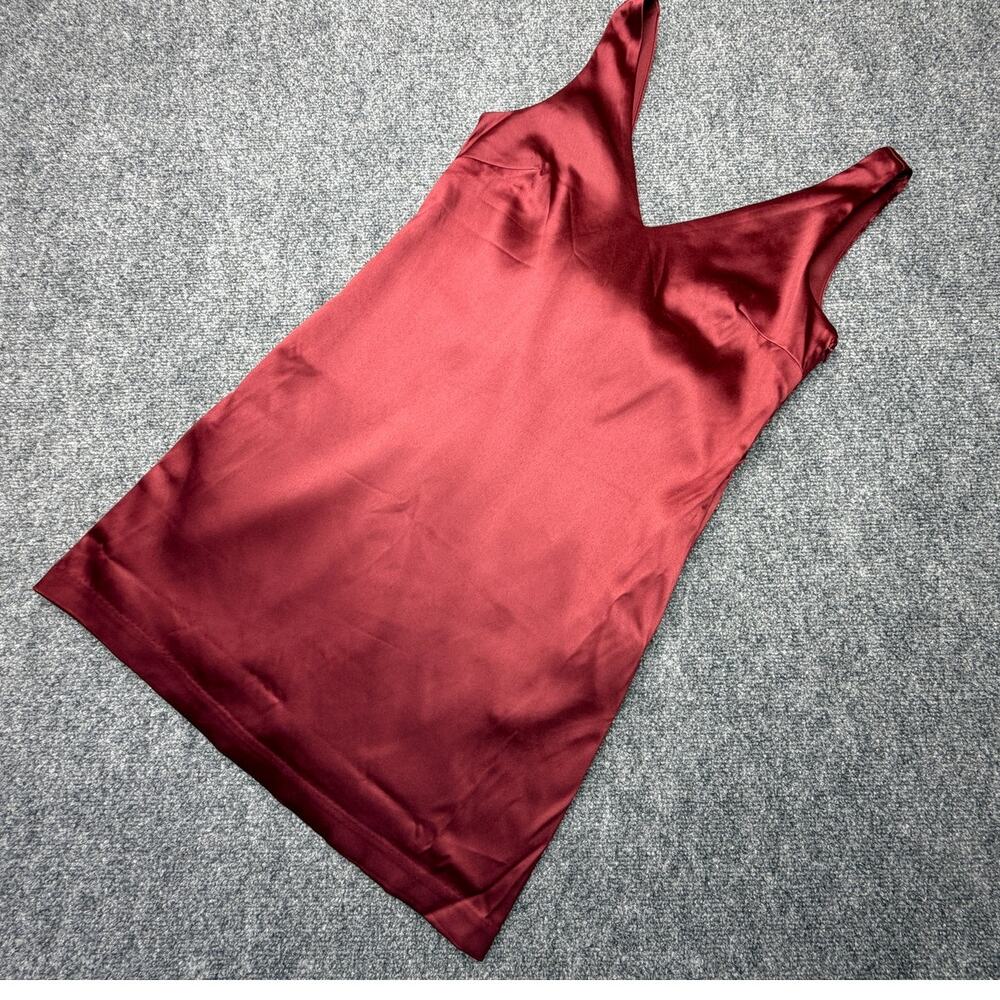 WAYF Womens XS Burgundy Satin Mini Dress Bow Front Sleeveless NWT NEW
